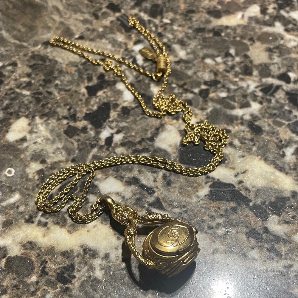 Gold-Tone Ornate Locket Pendant Necklace for Women